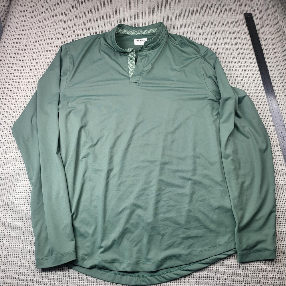 Mantra Henley Shirt Mens Large Green Long Sleeve Lightweight Pullover Casual